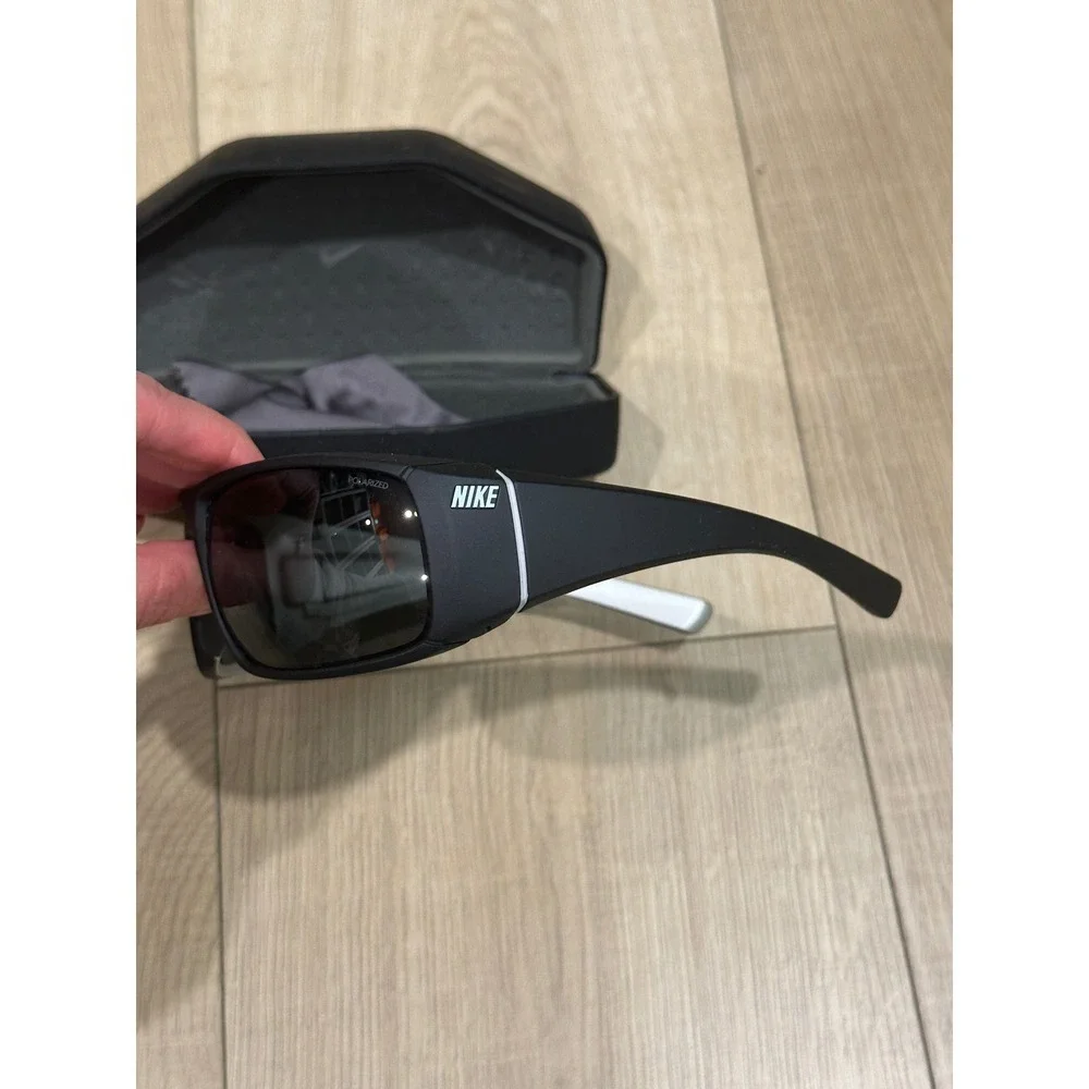 Nike Wrapstar EV0703 002 Polarized Sunglasses Matte Black Silver Mens Sport Wrap
